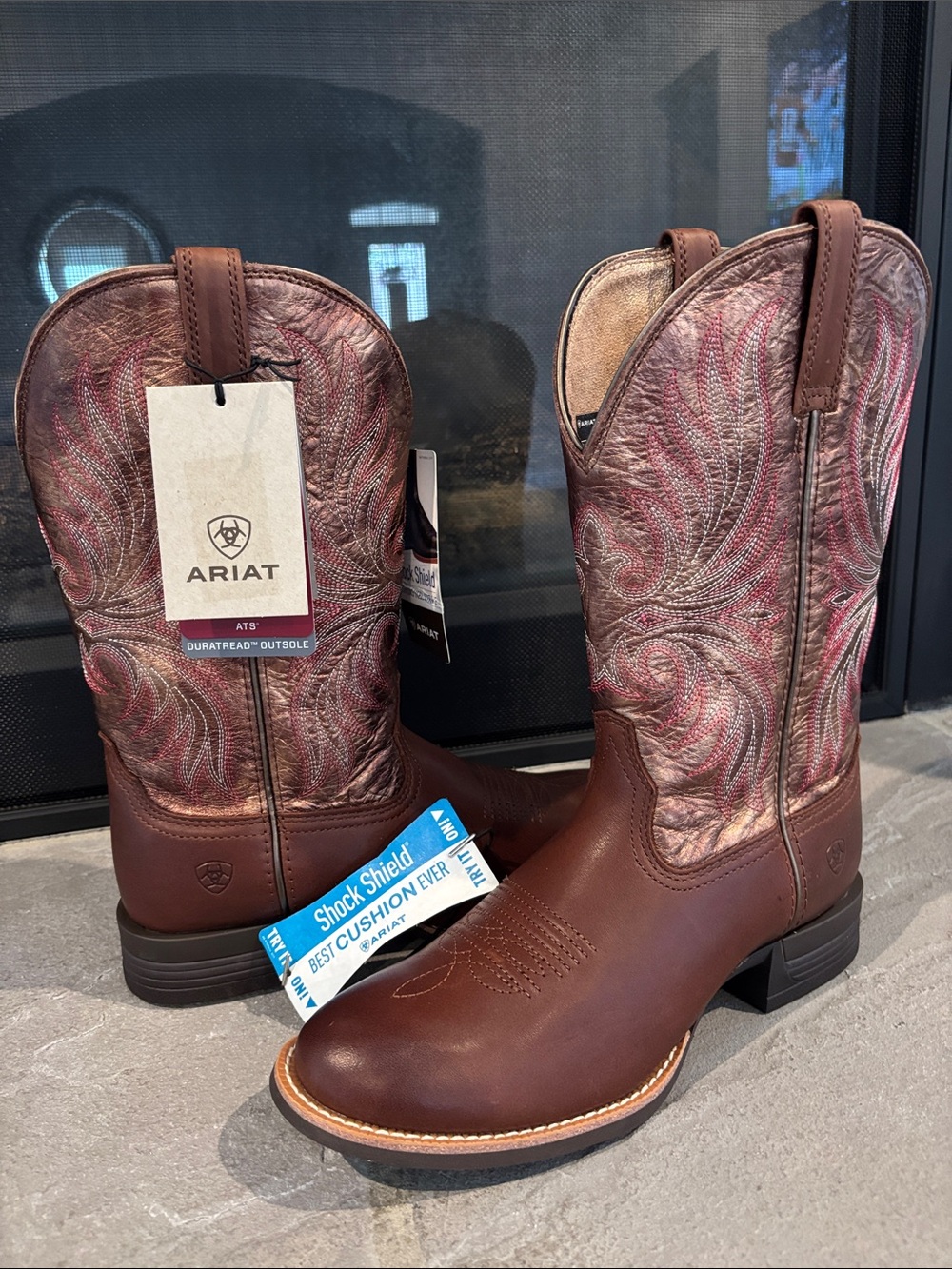 Ariat Ranahan Sienna Saddle Rustic Red Leather,shock absorb,stiching Western